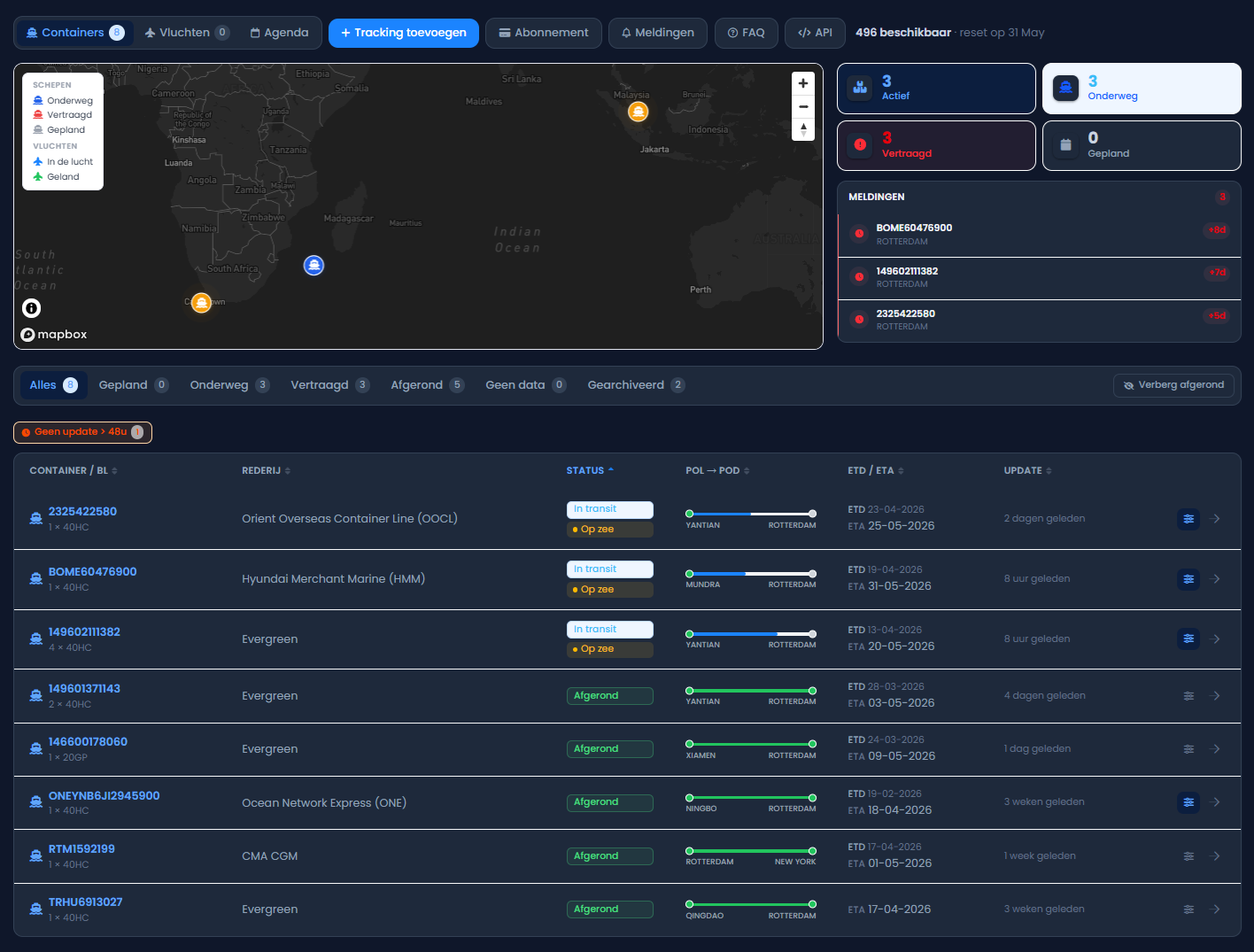 Live tracking dashboard